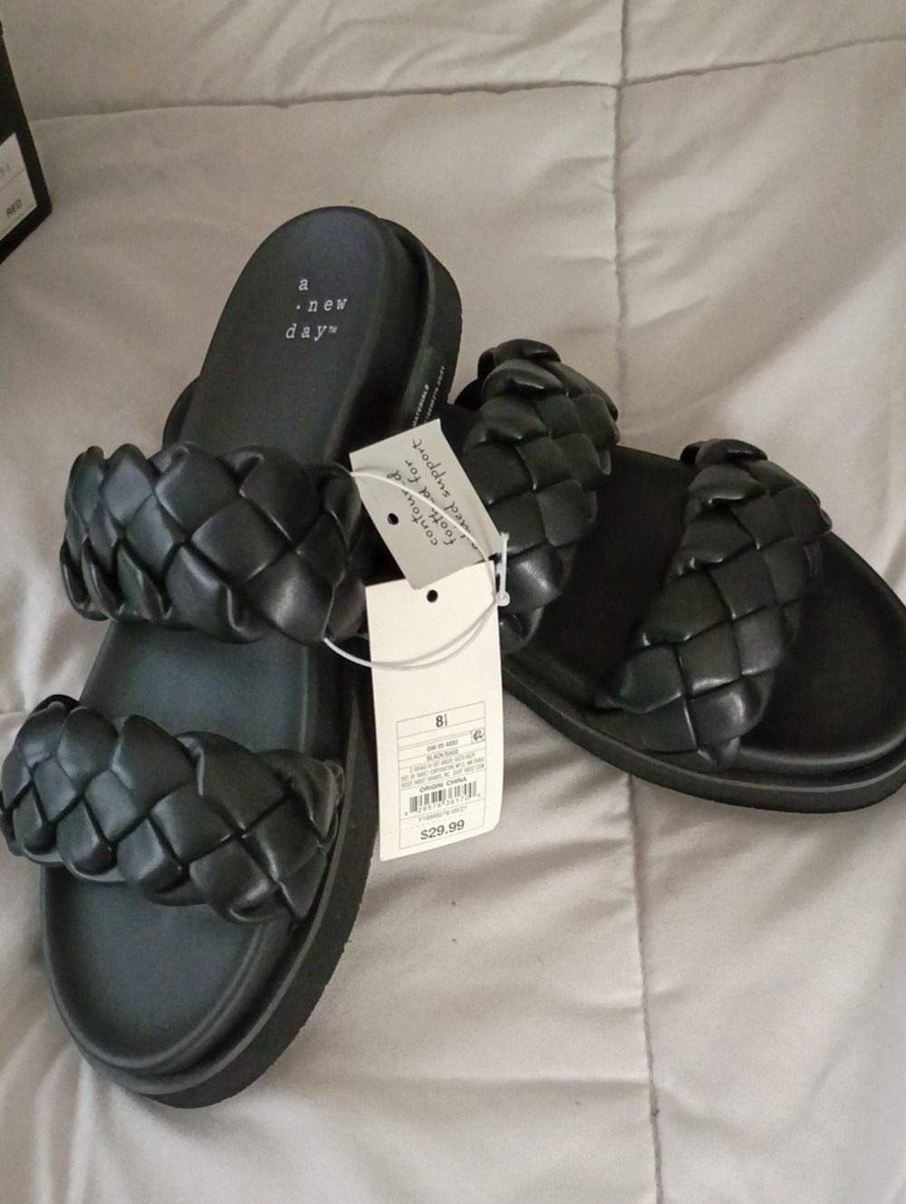a new day Black Braided Double-Strap Slide Sandals